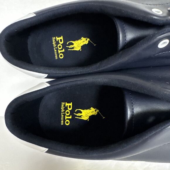 Polo Ralph Lauren Longwood Mens Size 15 Logo Leather Sneaker Black With Yellow - Picture 6 of 9